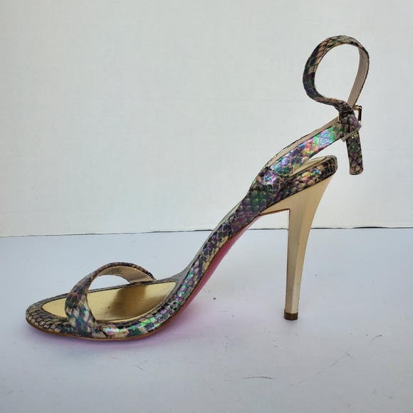 Metallic Heel Sandals Irredescent Snakeprint Ankle Wrap Size 6.5 "rockie" - Picture 9 of 13